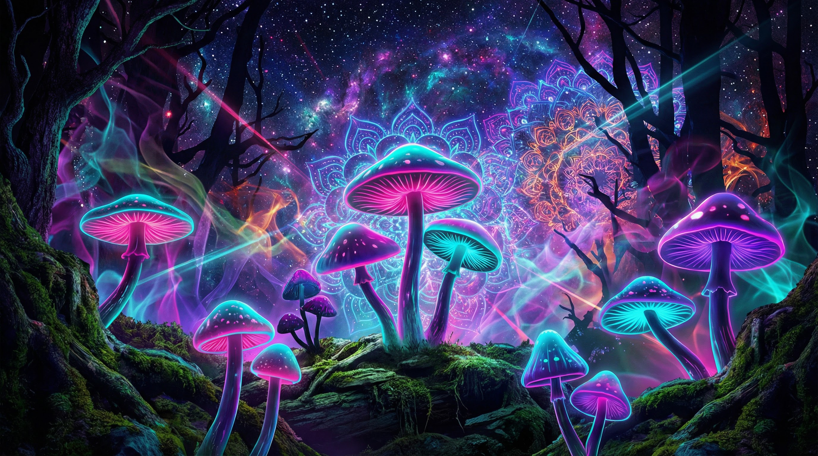 North Lucid hero background — psychedelic mushroom landscape